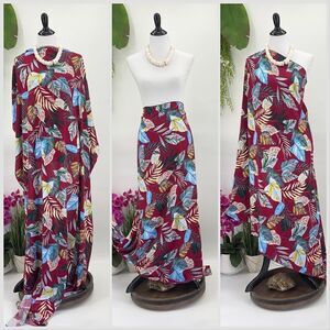 Red Blue Green Tropical Foliage MAXI SARONG Kīkepa Pareo Beach Wrap Skirt